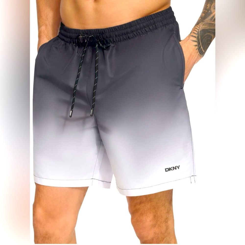 BNWT DKNY Ombré Drawstring Black/Grey  Swim Shorts, XXL, $60!